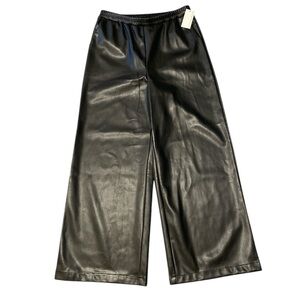 12Thompson NWT black faux leather wide leg pants